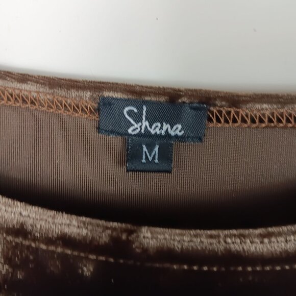 Shana Womens Crushed Velvet Long Sleeve Tunic Top Brown Size Medium - Picture 2 of 4